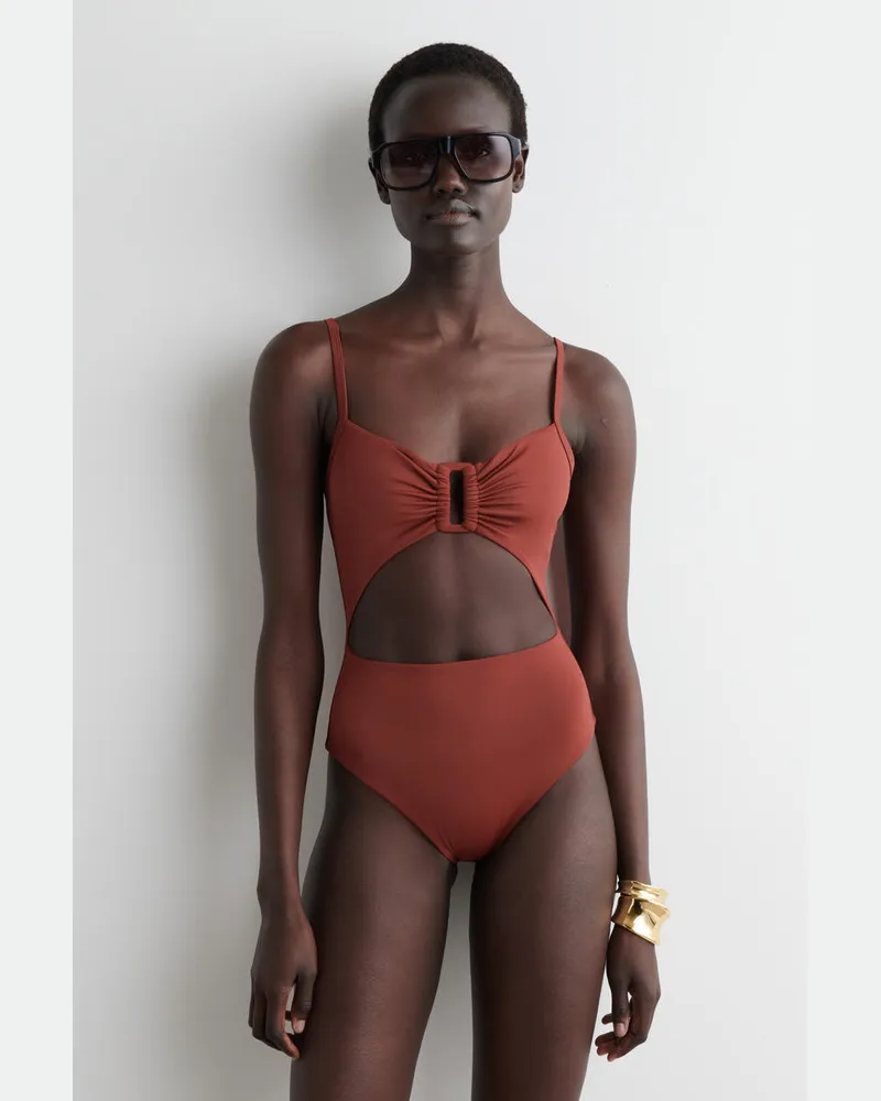 COS Badeanzug Mit Raffungen Und Cut-Out Rot