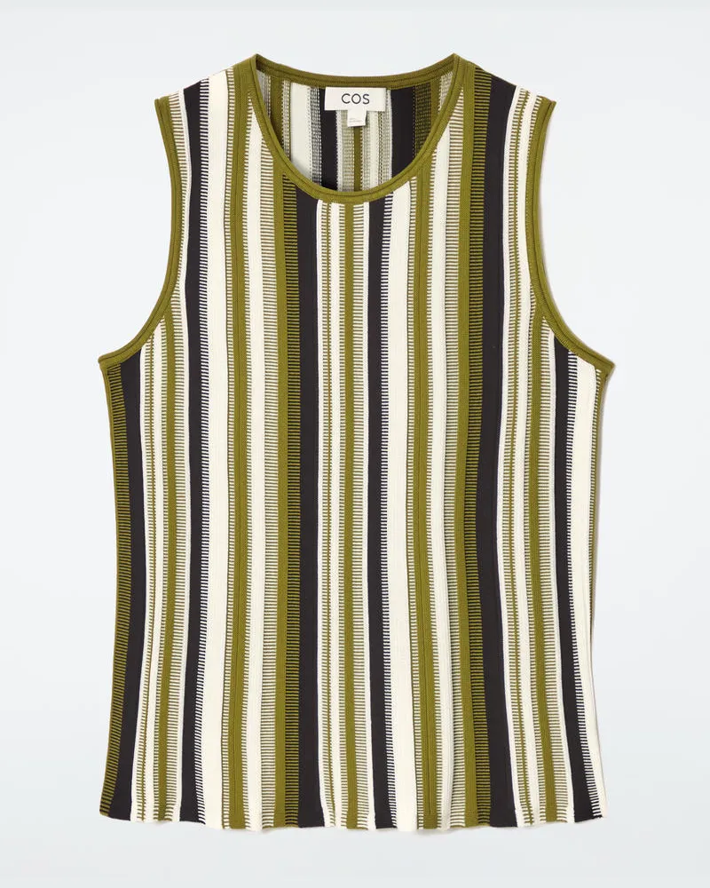 COS Gestreiftes Strick-Tanktop Grün