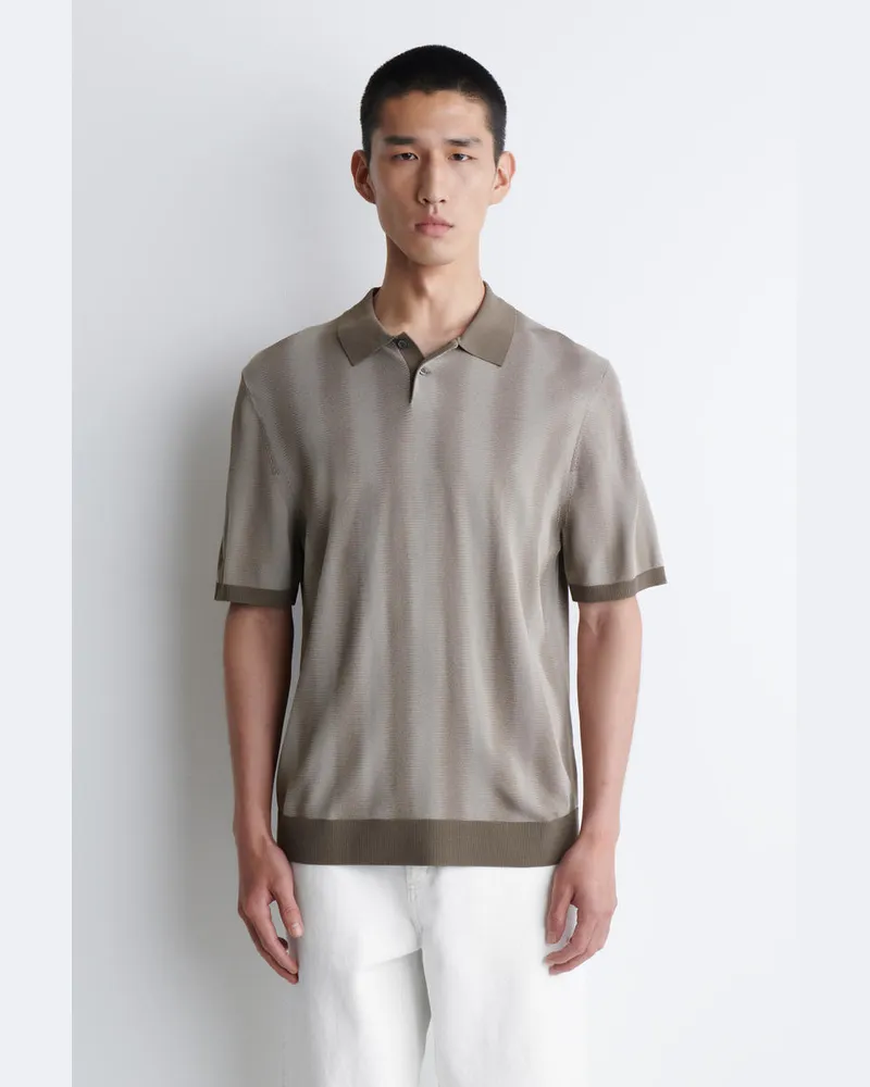 COS Strick-Poloshirt Mit Diffusen Streifen Braun