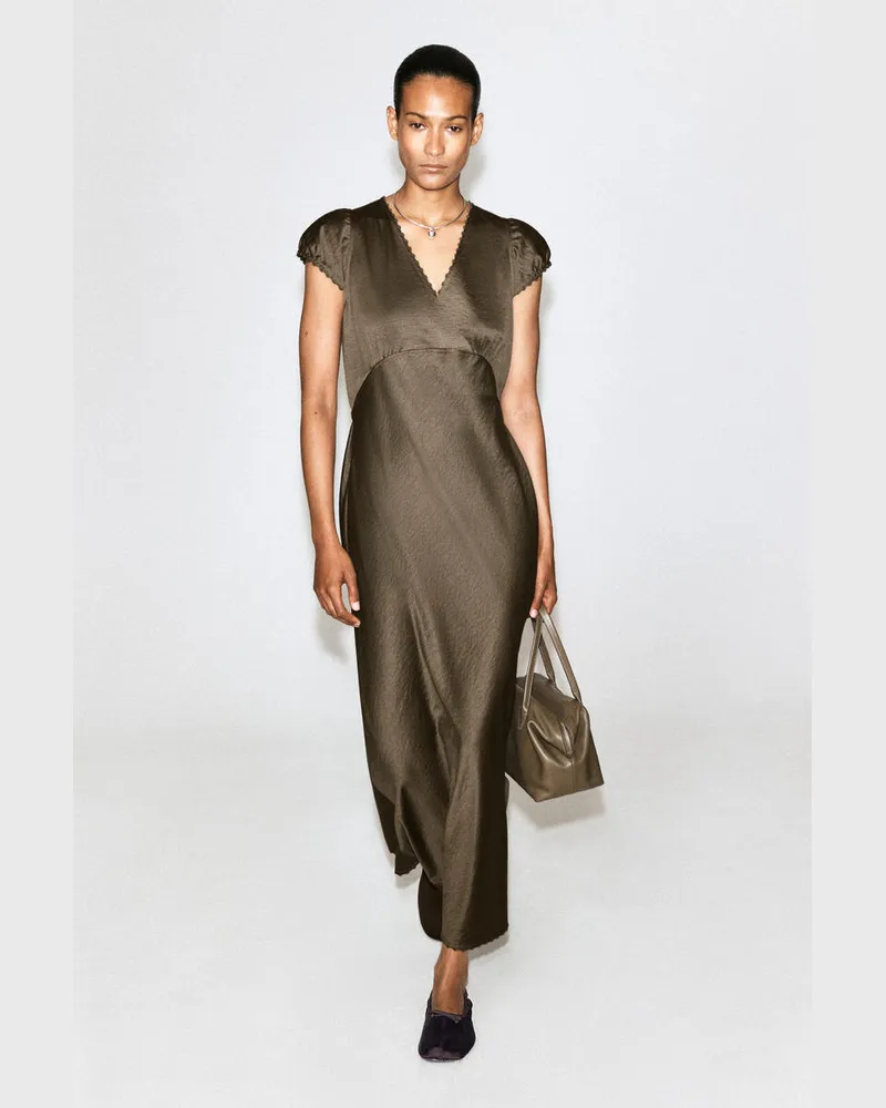COS Embroidered Satin Midi Dress Braun