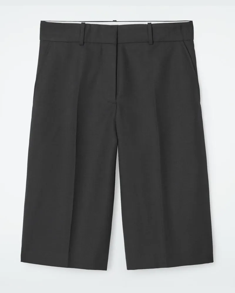 COS Lange Twill-Shorts Aus Woll-Mix Schwarz