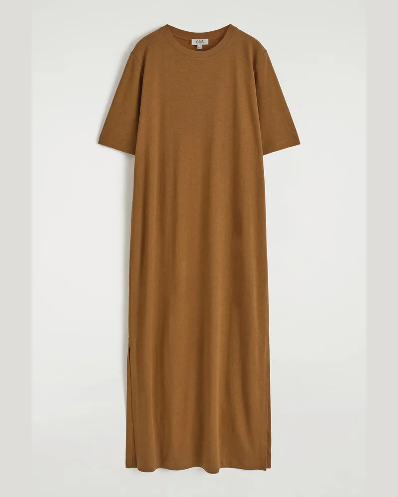 COS T-Shirt-Kleid Aus Baumwoll-Leinen-Mix In Maxilänge Beige