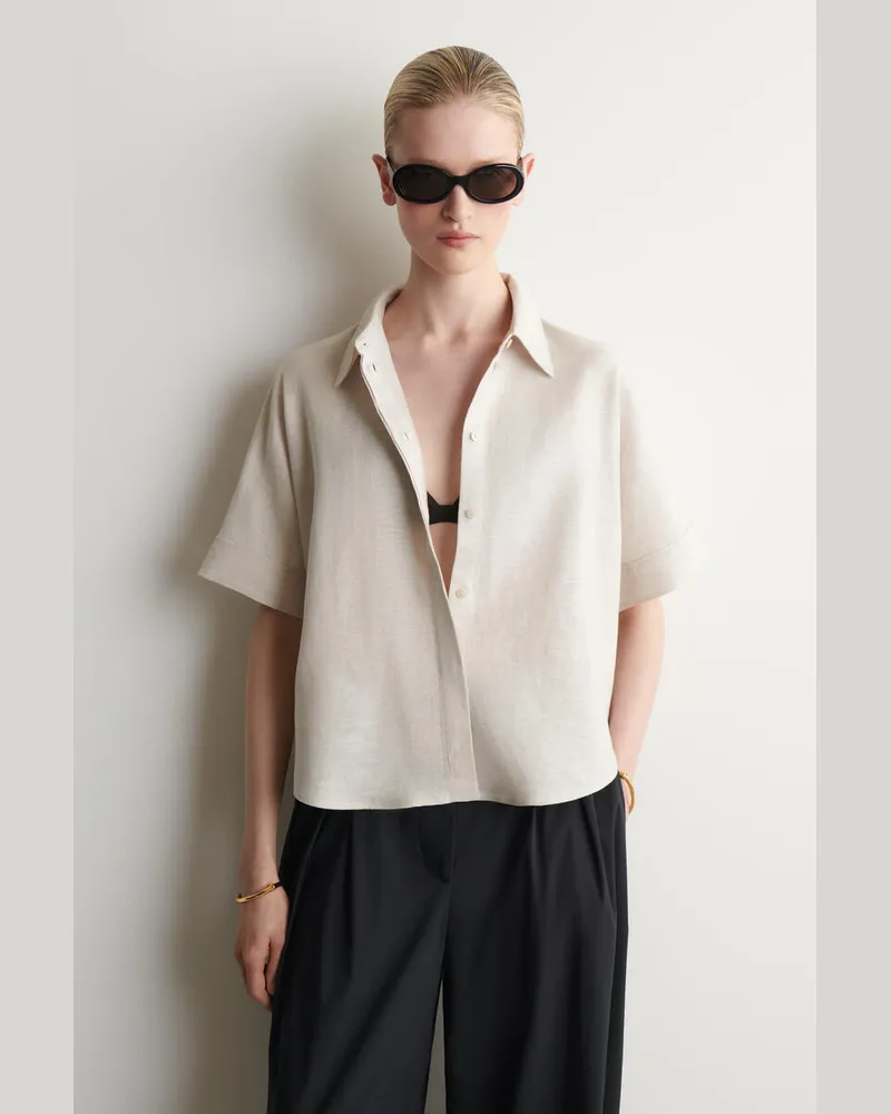 COS Oversized-Leinenhemd Mit Kurzen Ärmeln Beige
