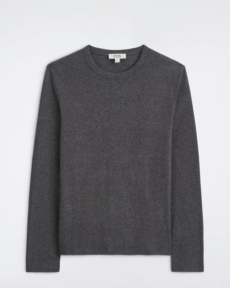 COS Schmales, Geripptes Langarmshirt Aus Baumwolle Grau