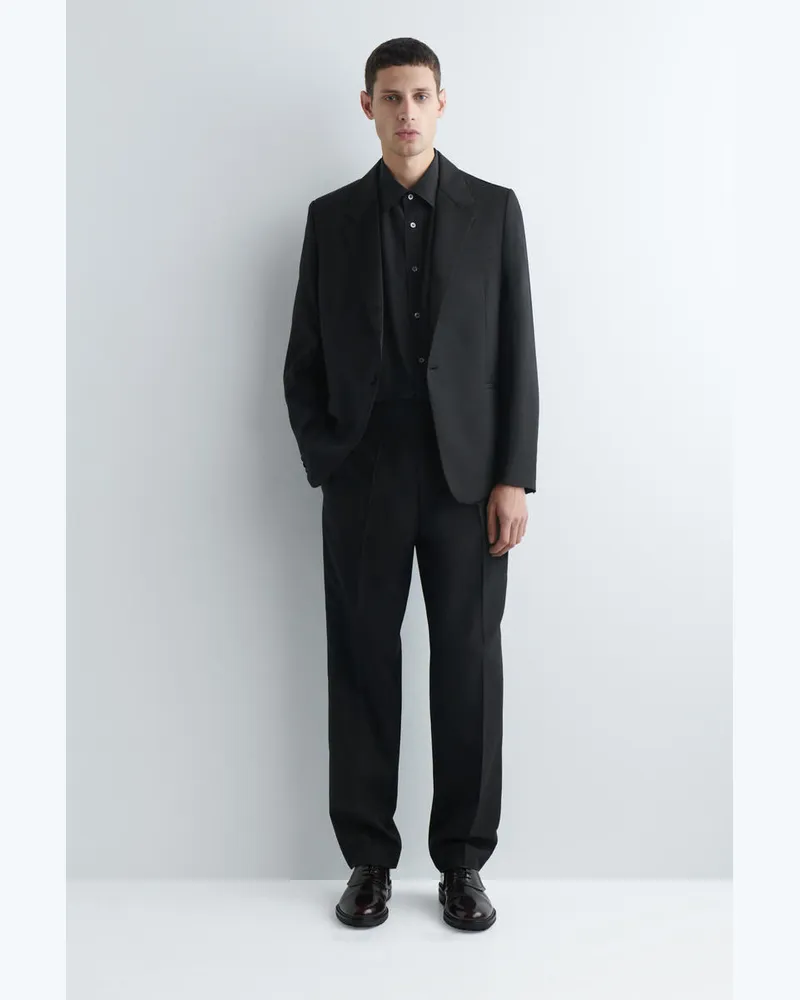 COS Satin-Collar Wool Blazer Schwarz