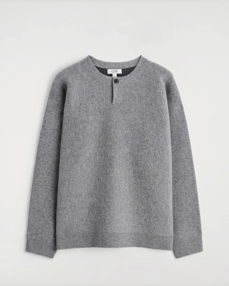 COS Henley-Pullover Aus Doubleface-Merinowolle Grau