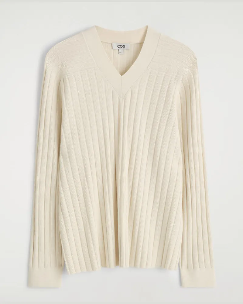 COS Rippstrickpullover Mit V-Ausschnitt Weiß