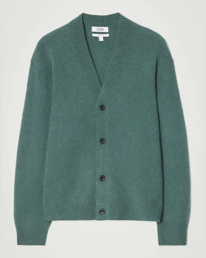 COS Strickjacke Aus Gebürsteter Wolle Mit V-Ausschnitt Grün