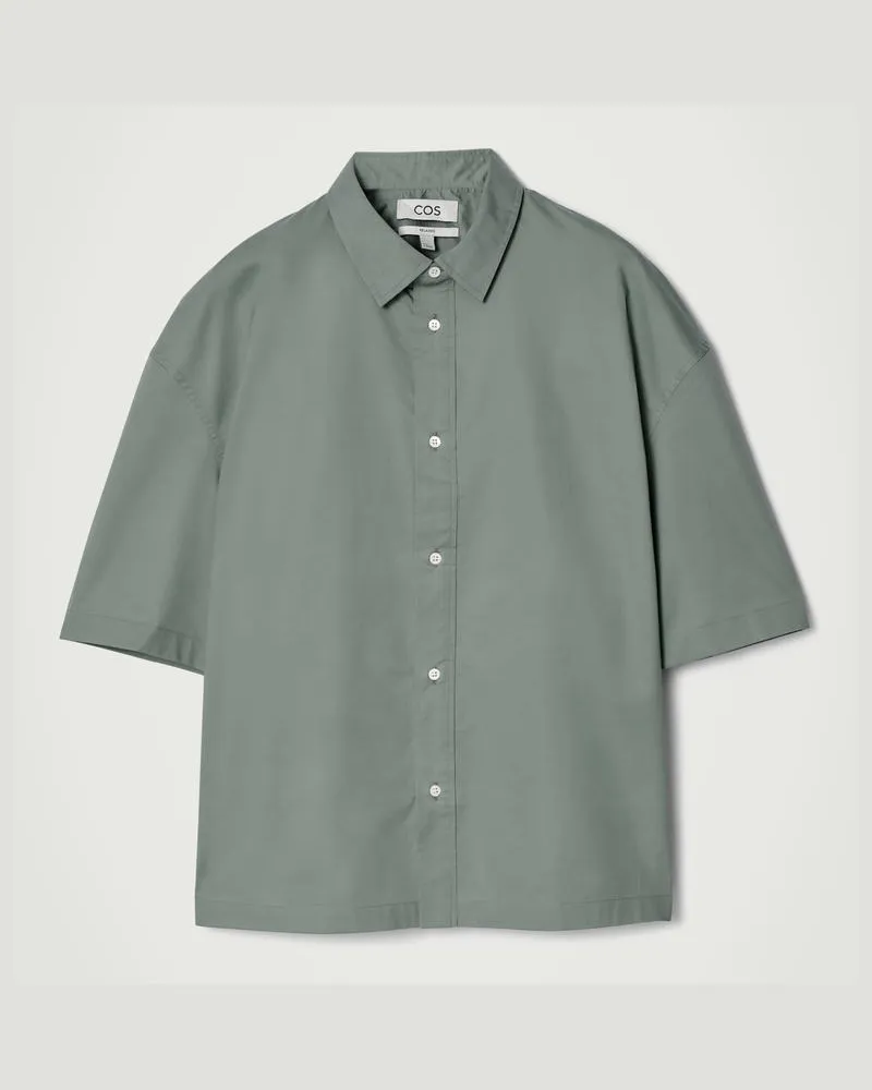 COS Kastenförmiges Baumwollhemd Mit Kurzen Ärmeln Grün