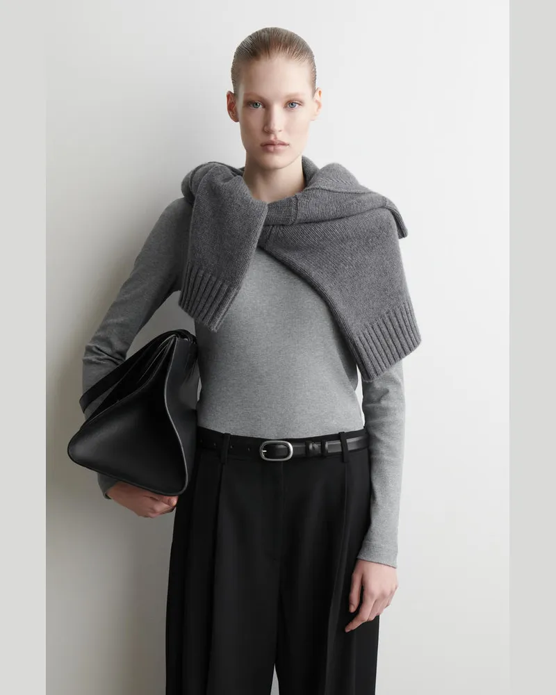 COS Geripptes Langarmshirt Aus Jersey Grau