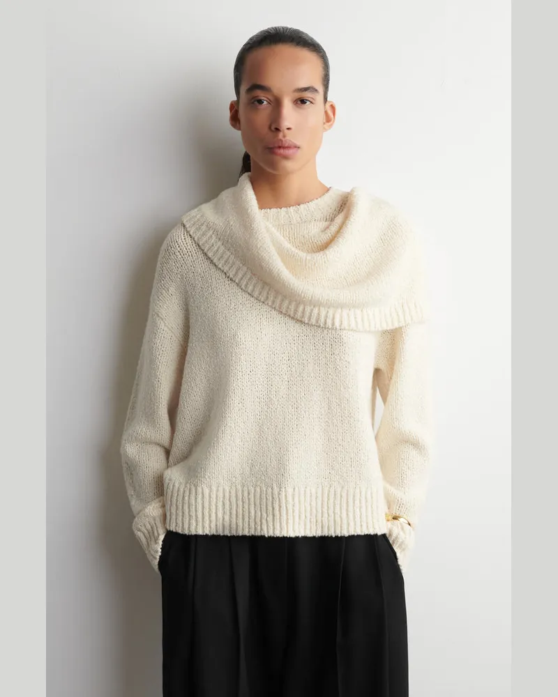 COS Pullover Aus Merino-Kaschmir-Mix Mit Schal Weiß