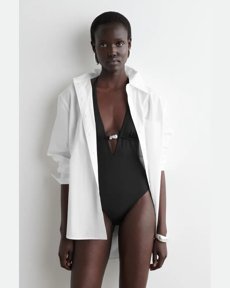 COS Verzierter Badeanzug Mit Tiefem Ausschnitt Schwarz