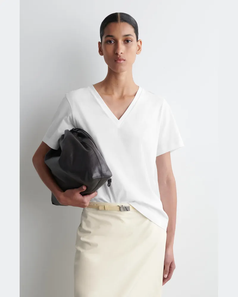 COS T-Shirt Aus Baumwolle Mit V-Ausschnitt Weiß