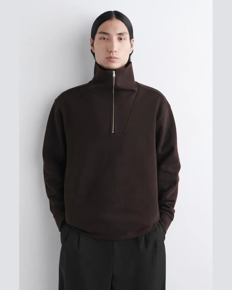 COS Sweatshirt Mit Kragen Und Kurzem Reissverschluss Braun