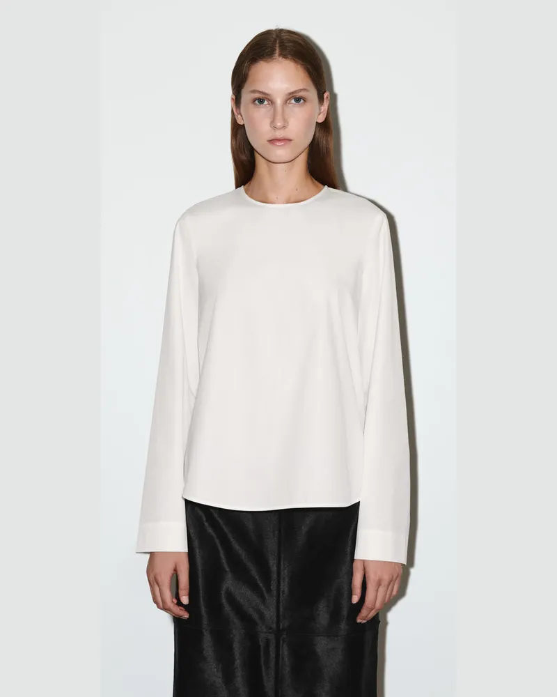 COS Baumwollbluse Mit Abgerundetem Saum Weiß