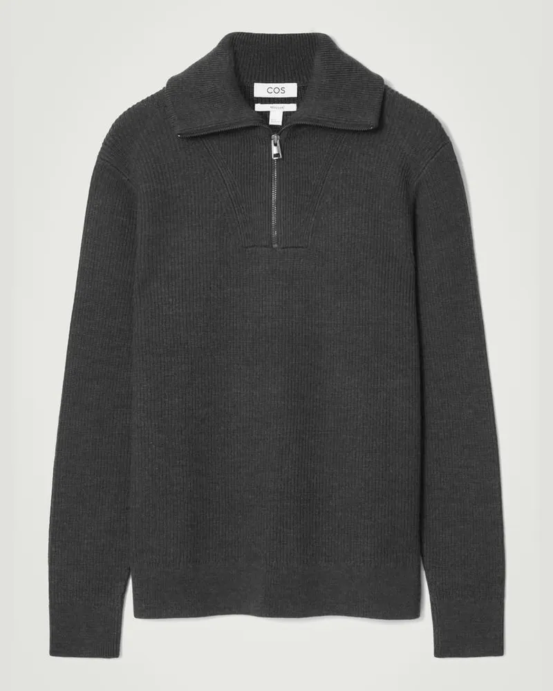 COS Pullover Aus Woll-Baumwoll-Mix Mit Reissverschluss Grau