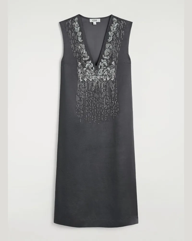 COS Midikleid Aus Satin Mit Perlenbesatz Grau