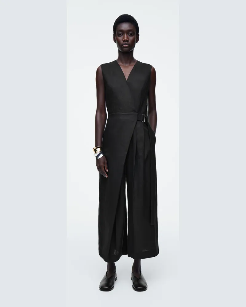COS Jumpsuit Aus Leinen Mit Wickelfront Schwarz