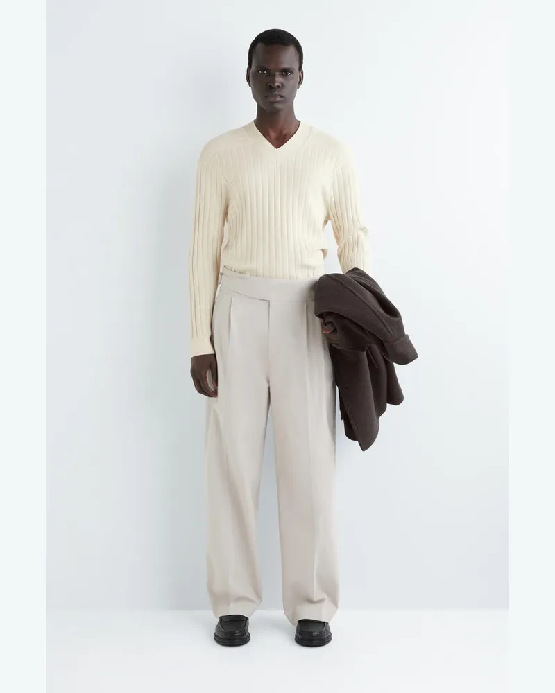 COS Belt-Detail Pleated Wide-Leg Trousers Beige