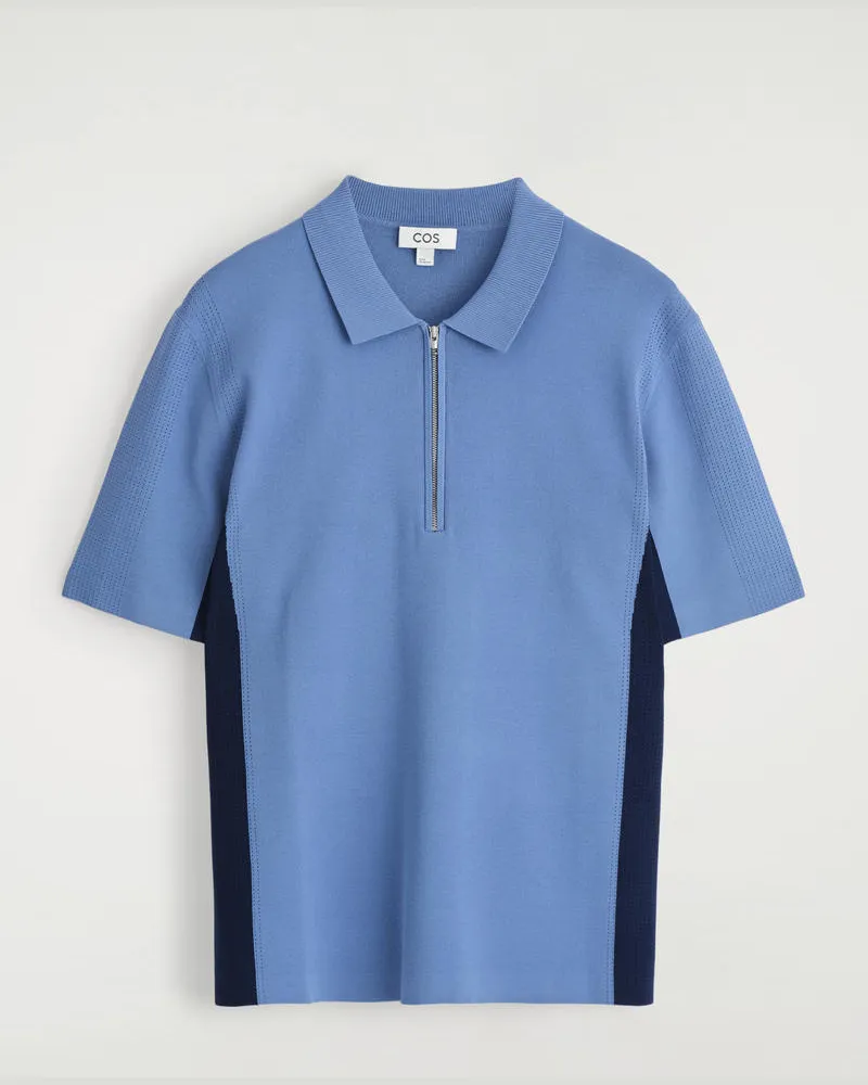 COS Poloshirt Mit Reissverschluss Und Mesh-Einsatz Blau