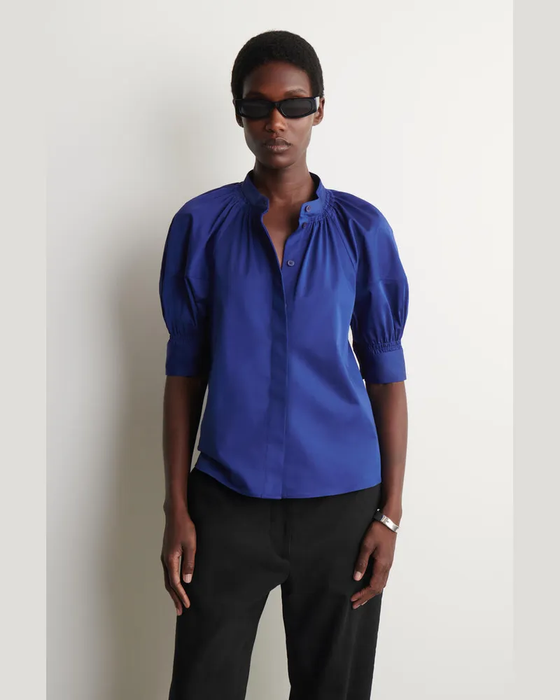 COS Bluse Mit Gesmokten Puffärmeln Blau