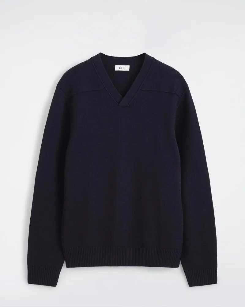 COS Pullover Aus Merinowolle Mit V-Ausschnitt Blau