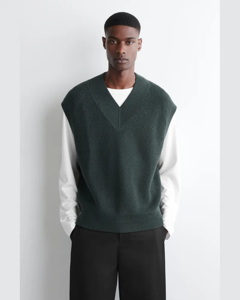 COS Gerippter Pullunder Aus Wolle Mit V-Ausschnitt Grau