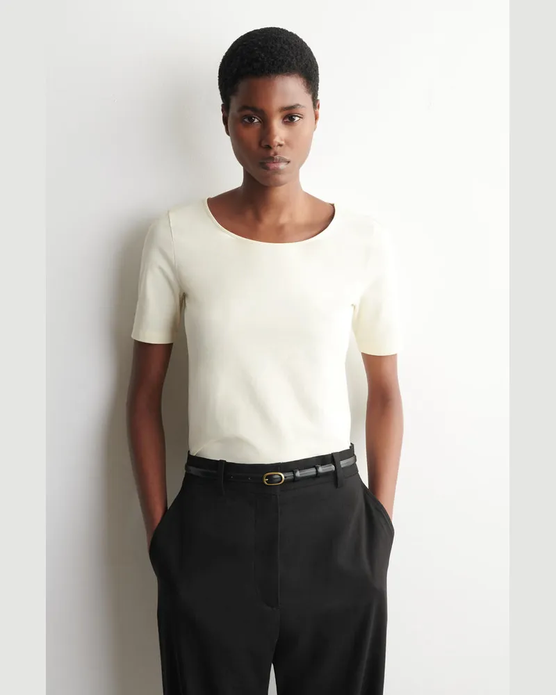 COS Schmales Baumwoll-T-Shirt Mit Tiefem Ausschnitt Weiß