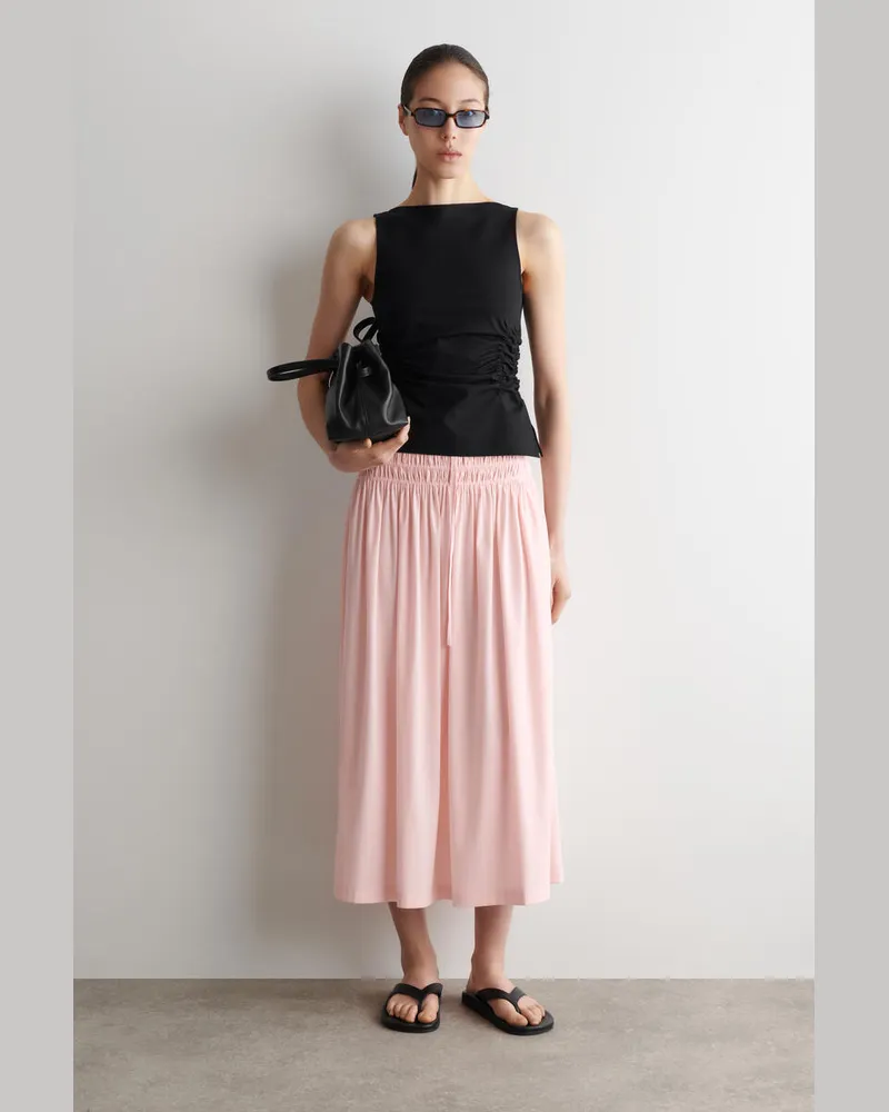 COS Ruched-Waist Midi Skirt Rosa