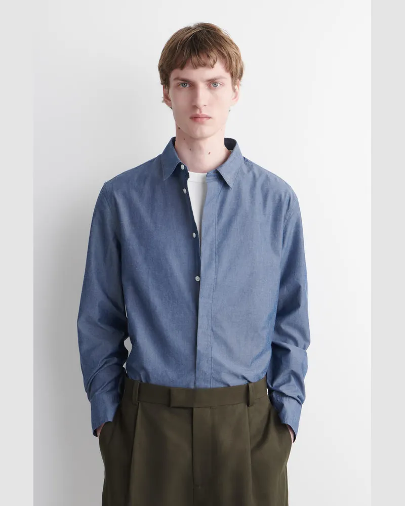 COS Oversized-Hemd Aus Chambray Blau