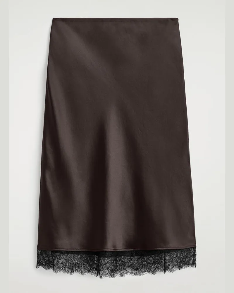 COS Midirock Aus Satin Mit Spitzenbesatz Braun