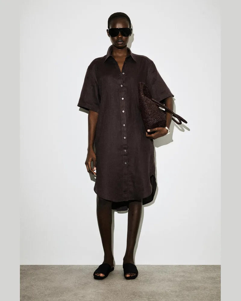 COS Hemdkleid Aus Leinen Mit Kurzen Ärmeln Rot