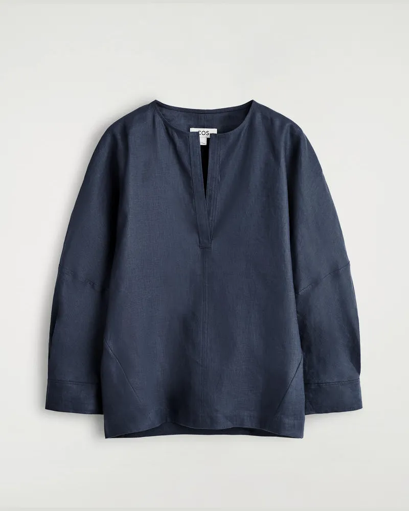 COS Voluminöse Leinenbluse Blau