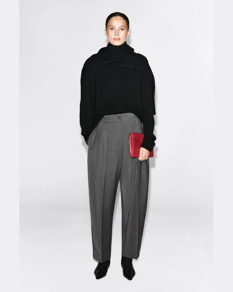 COS Schmal Zulaufende Hose Aus Woll-Mix Mit Falten Grau