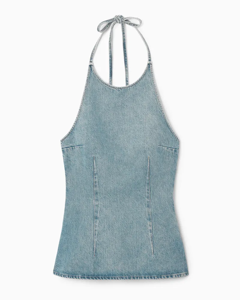 COS Neckholder-Oberteil Aus Denim Blau