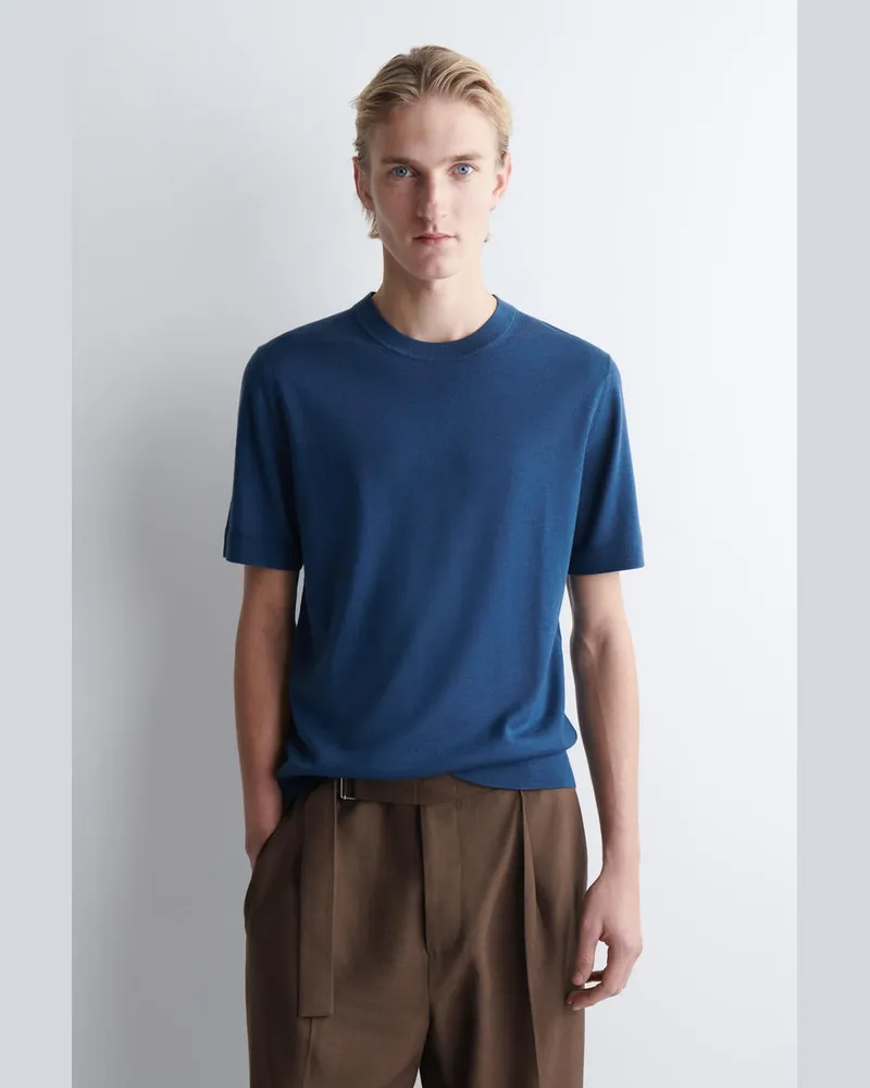 COS Schmales Strick-T-Shirt Aus Merinowolle Blau