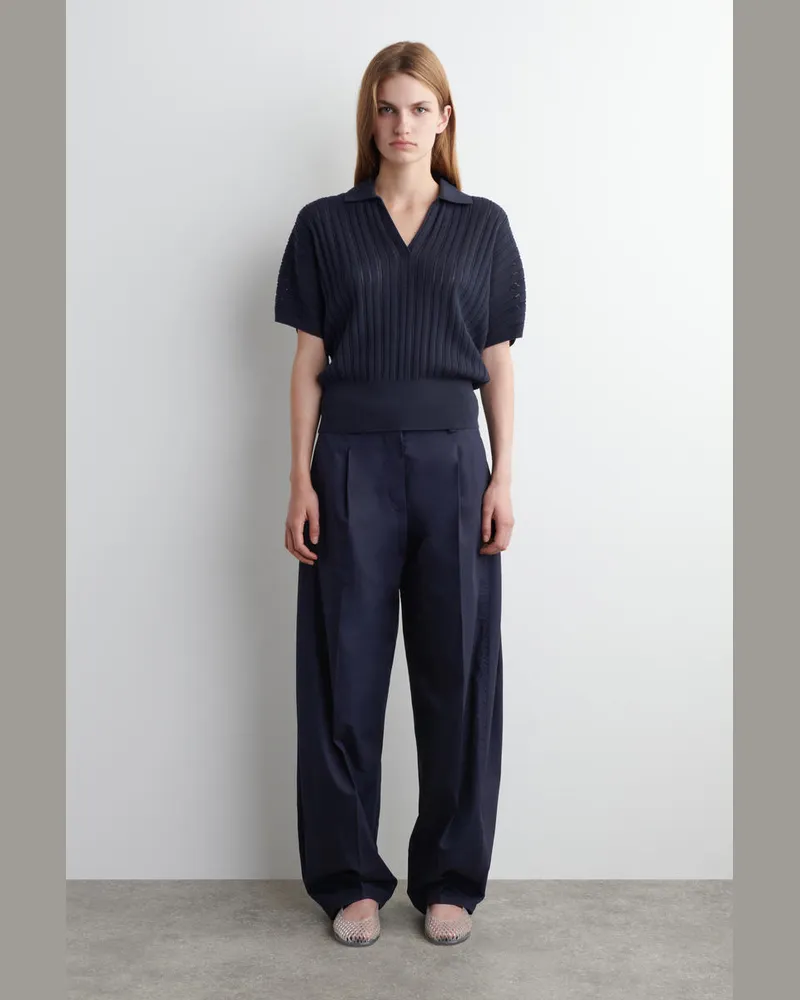 COS Baumwollhose Mit Barrel-Bein Und Falten Blau