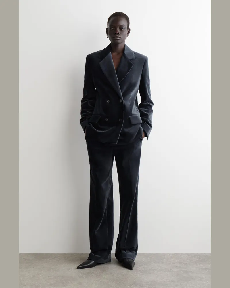 COS Hose Aus Samt Mit Geradem Bein Blau