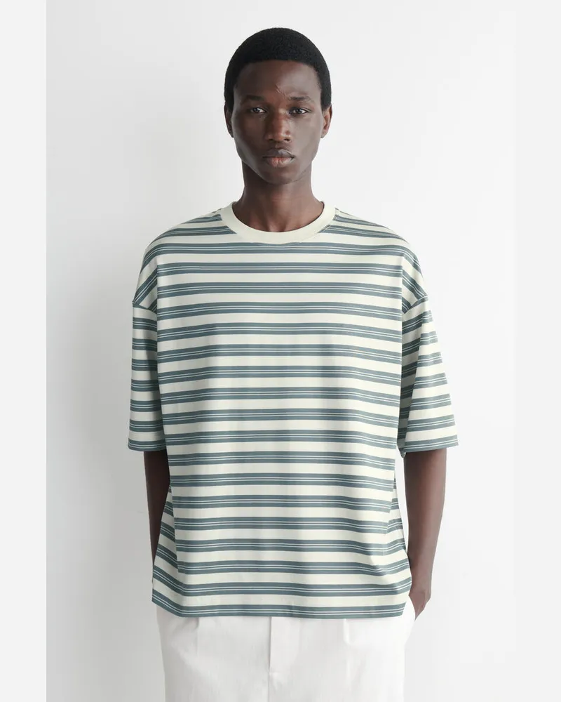 COS Gestreiftes Oversized-T-Shirt Aus Baumwolle Blau