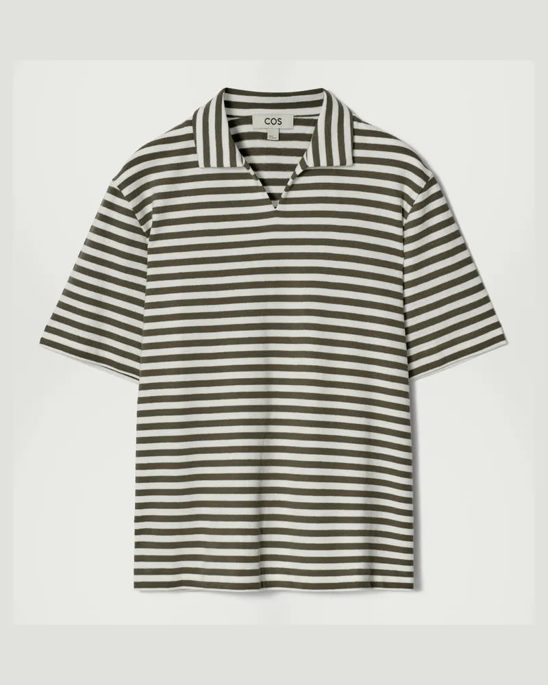 COS Gestreiftes Poloshirt Mit Offenem Kragen Grün