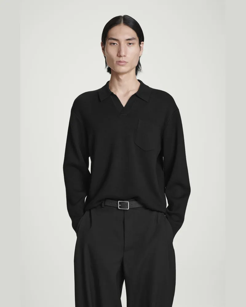 COS Langärmliges Strick-Poloshirt Aus Wolle Schwarz