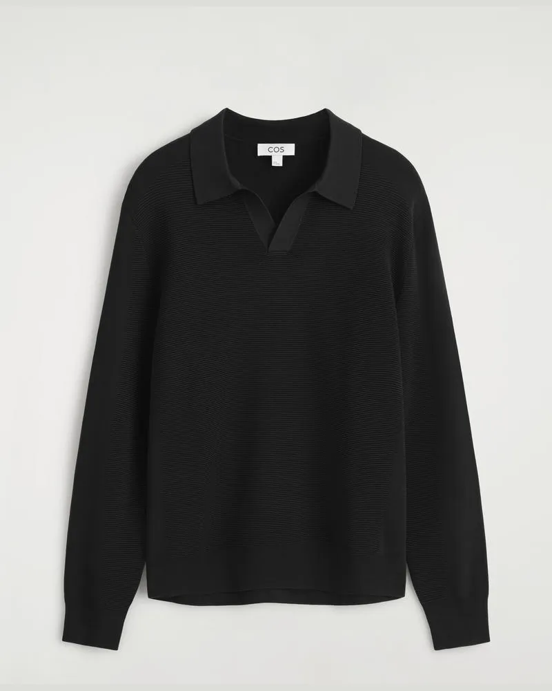 COS Strukturierter Gestrickter Polopullover Schwarz