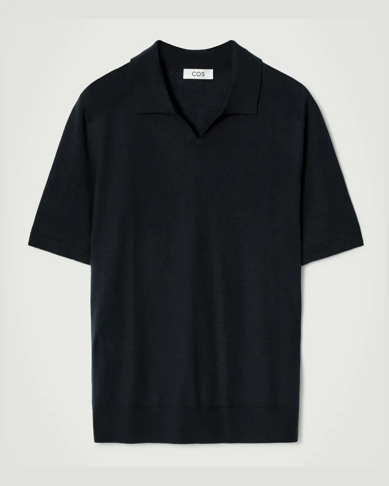 COS Poloshirt Mit Offenem Kragen Aus Kaschmir Blau