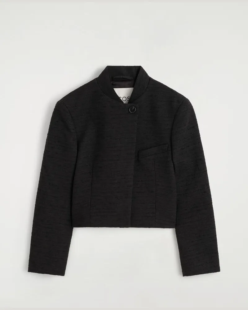COS Verkürzter Strukturierter Blazer Aus Jacquard Schwarz