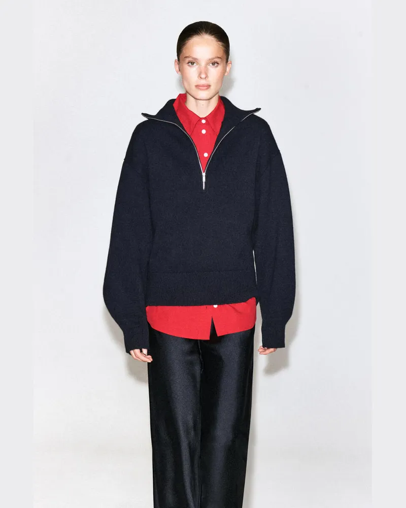COS Pullover Aus Merinowolle Mit Reissverschluss Blau