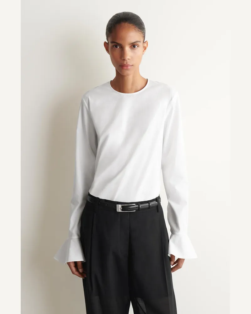 COS Baumwollbluse Mit Ausgestellten Ärmelabschlüssen Weiß