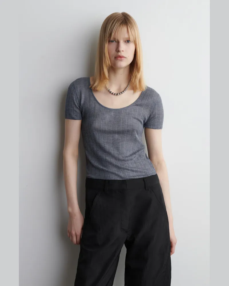 COS Rippstrick-T-Shirt Aus Seide Grau
