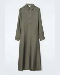 COS Maxi-Hemdblusenkleid Mit Fischgrätmuster Khaki