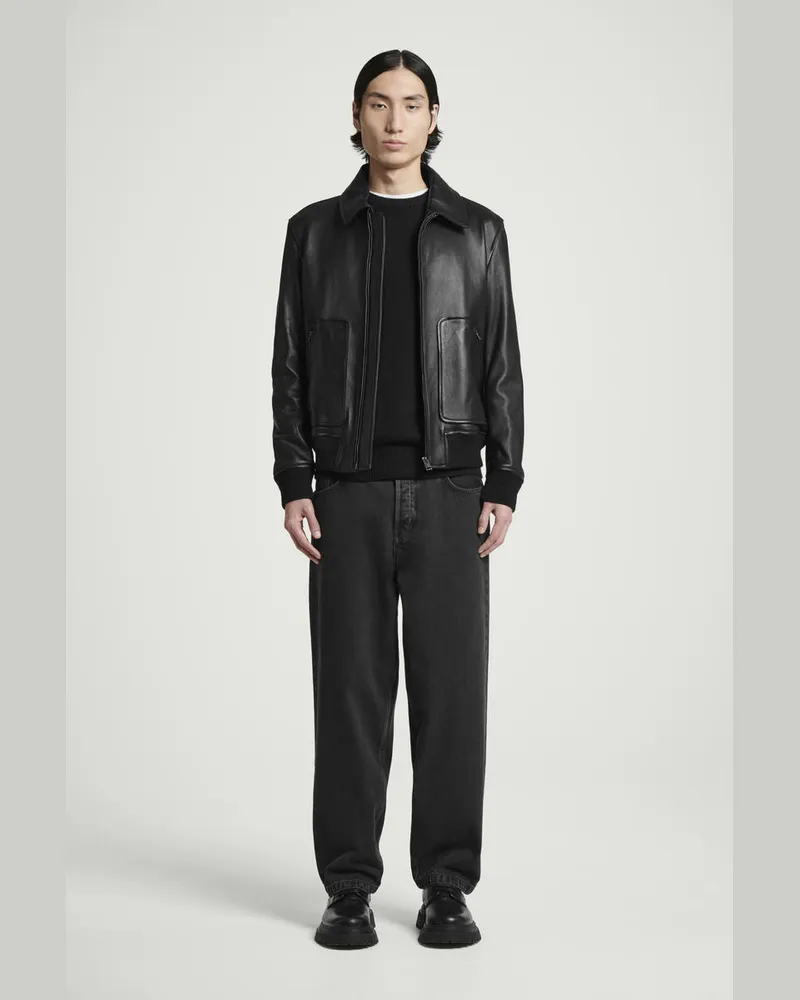 COS Bomberjacke Aus Leder Schwarz