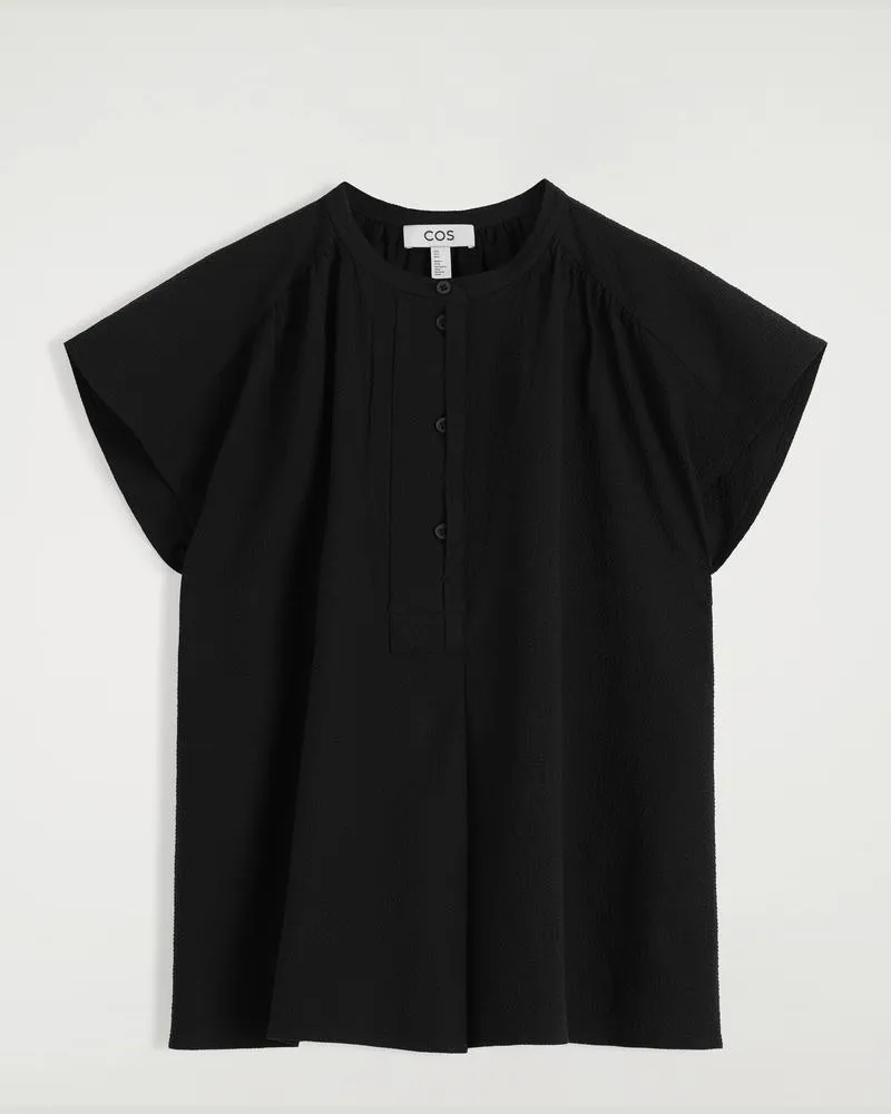 COS Bluse Mit Grandad-Kragen Und Gerafften Ärmeln Schwarz